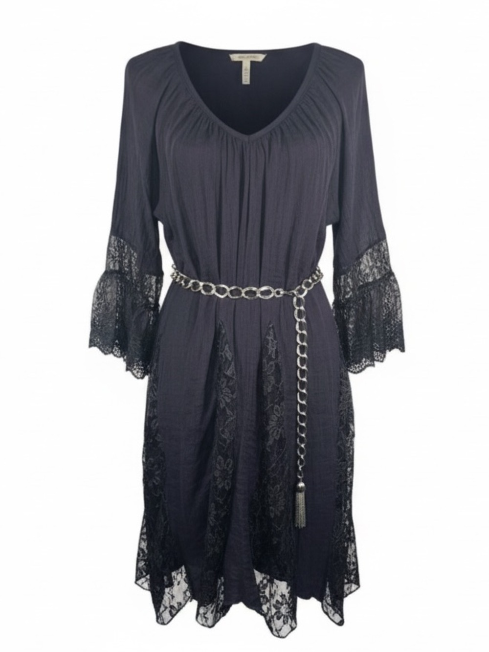 Angel Heart Boho Dark Grey Dress Lace Insert Peasant Lace Tunic Gypsy size 2X - Picture 1 of 8